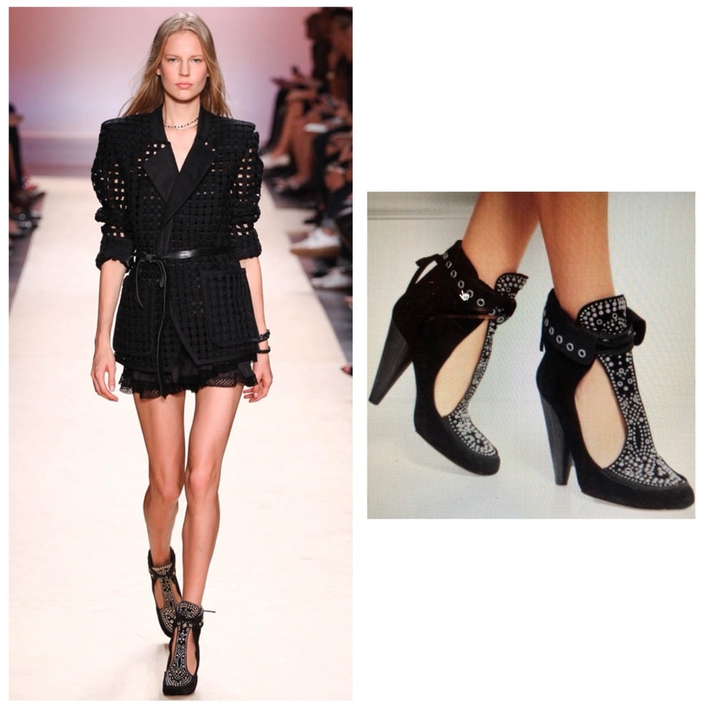 Isabel Marant Studded Mossa Ankle Boots Black Suede Size 40 Runway